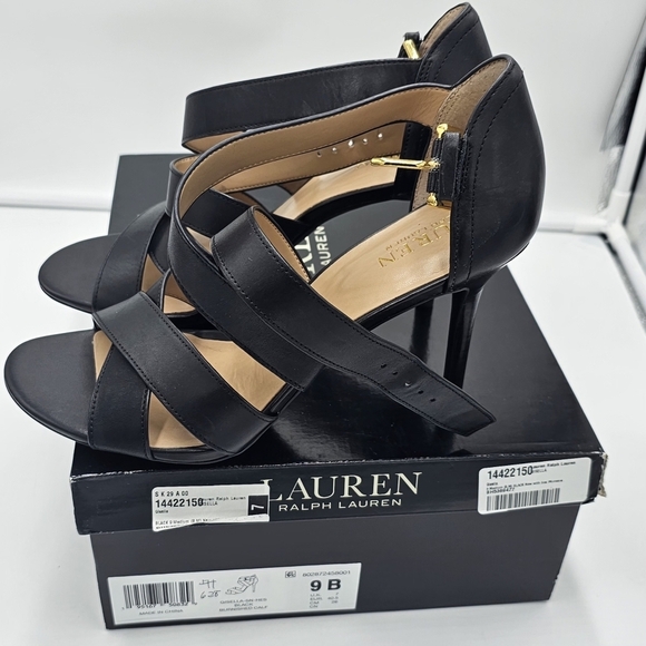 Lauren Ralph Lauren Black Leather Gisella Open Toe Pumps Size 9M EUC - Picture 2 of 9